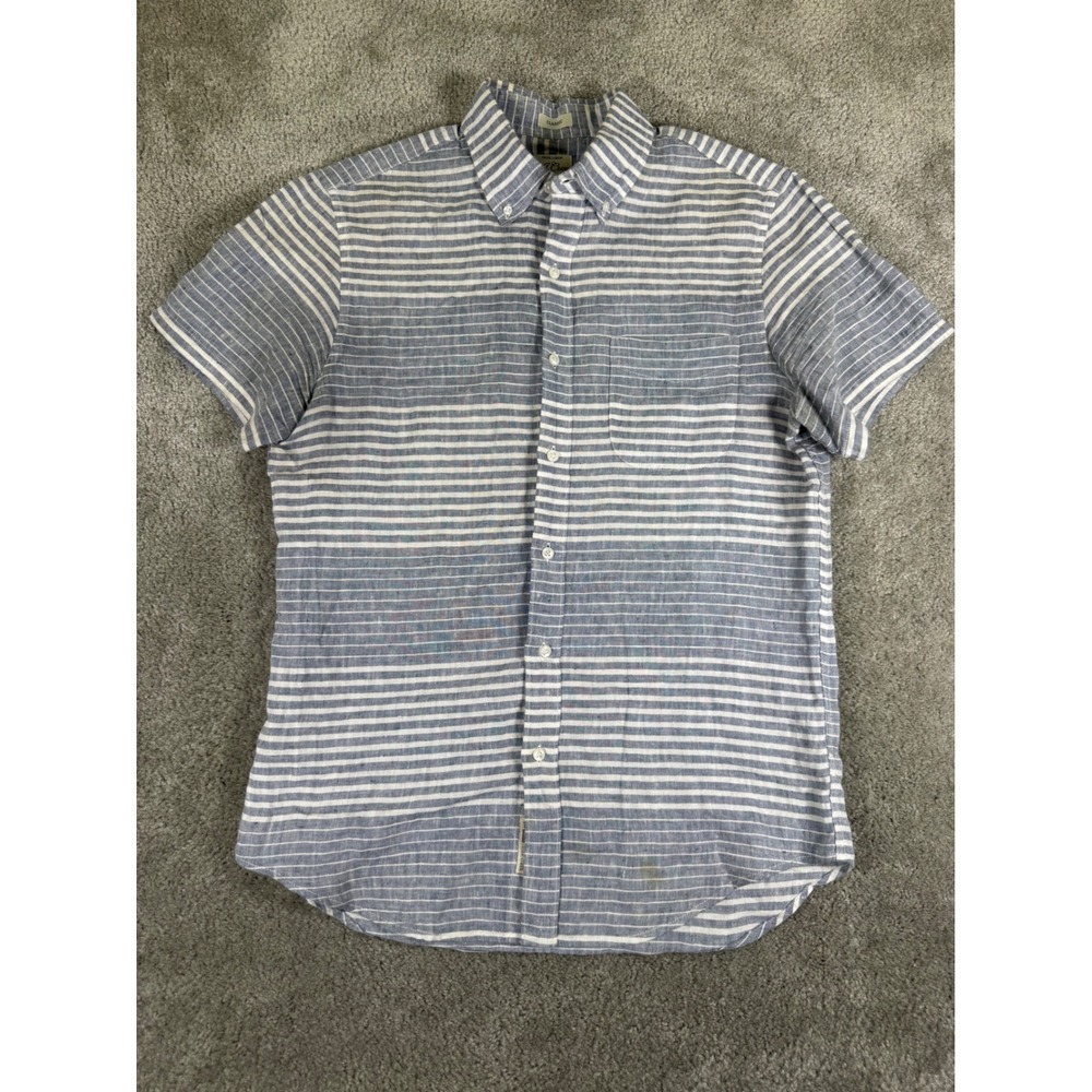 J.Crew Baird McNutt Irish Linen Striped Short Sleeve Shirt Blue White Mens S